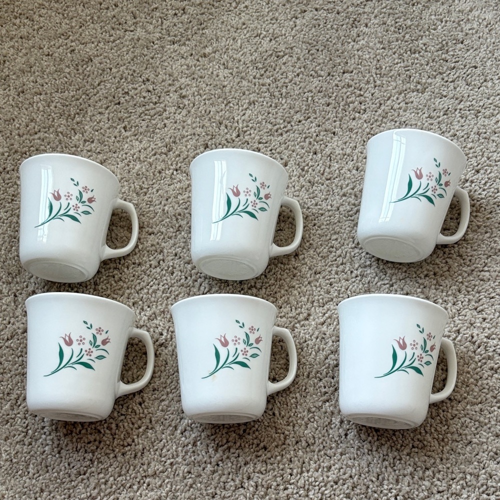 Corningware White Mugs with Floral Design